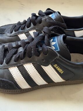 adidas Samba Sneakers - Black & White with Gold Lettering